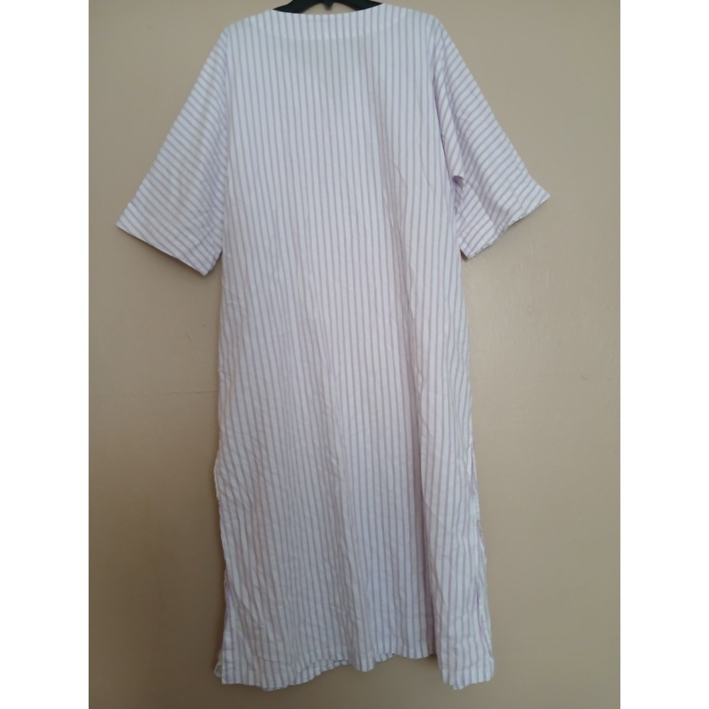 Petite Plume Nightgown Large French Ticking Cotton Sleep Caftan Pockets - Picture 9 of 14
